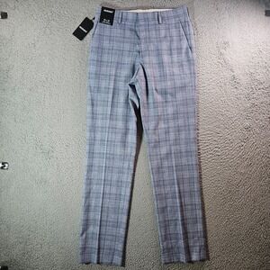 NWT Murano Pants Men‎ 30x32 Alex Slim Fit Flat Front Blue White Plaid